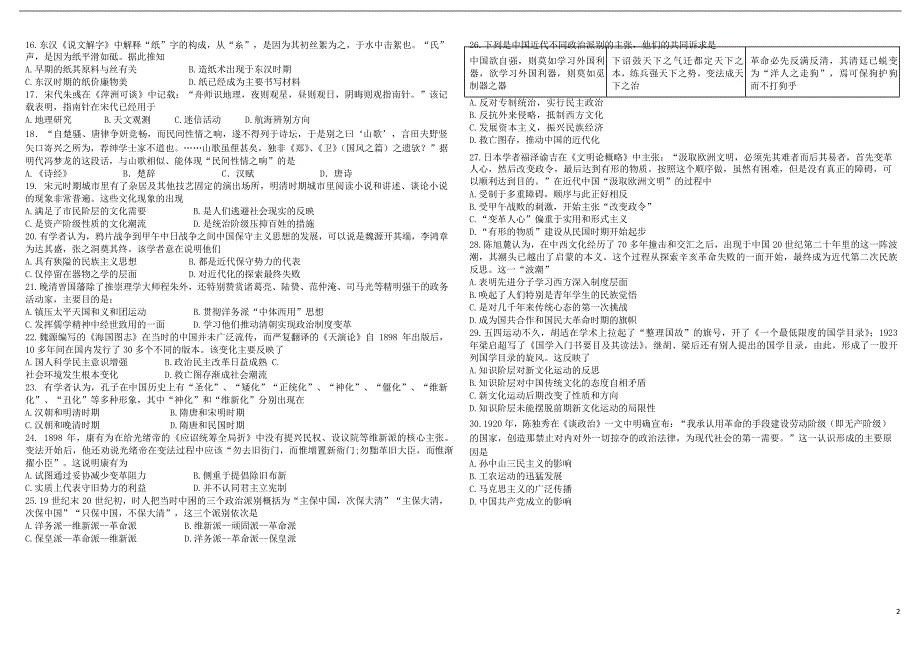 四川省成都市2018-2019学年高二历史10月月考试题_第2页