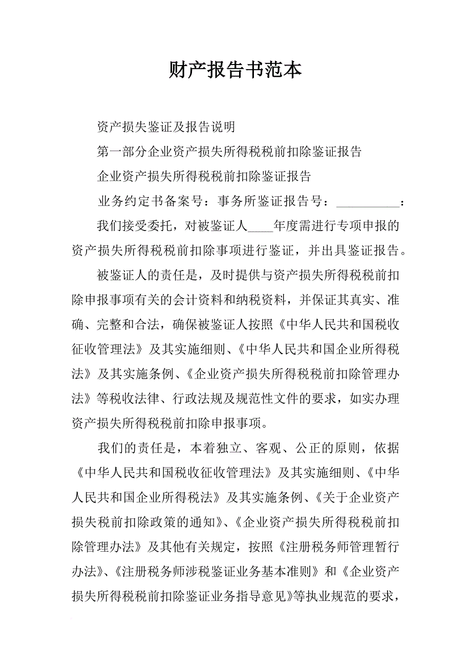 财产报告书范本_第1页