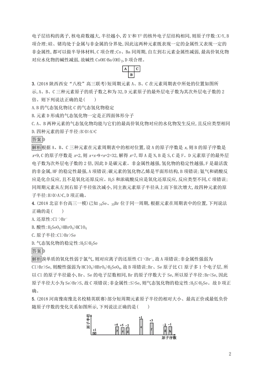 2019版高考化学大二轮优选习题 专题二 化学基本理论 专题突破练5 物质结构 元素周期律_第2页