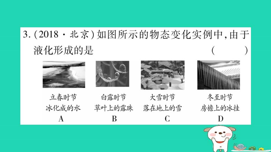 2019年中考物理 第03讲 物态变化教材课后作业课件_第4页