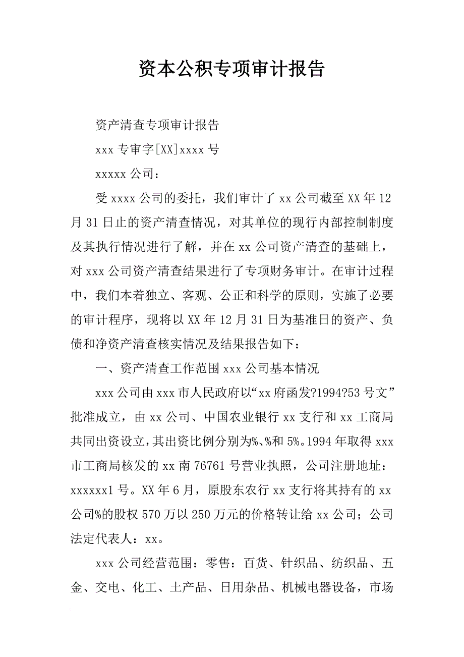 资本公积专项审计报告_第1页