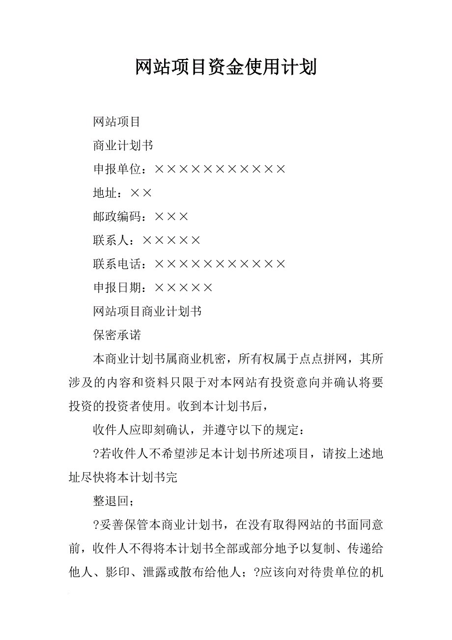 网站项目资金使用计划_第1页