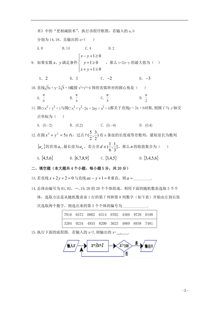 四川省2018-2019学年高二数学上学期期中试题 文_第2页