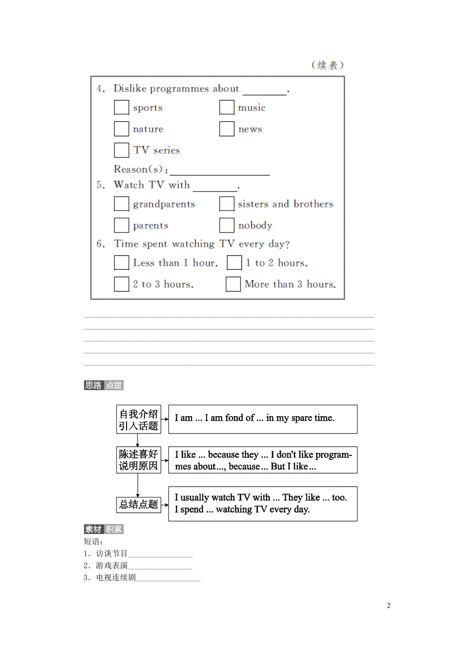 2018年秋九年级英语上册 unit 6 tv programmes主题写作六同步练习 （新版）牛津版_第2页