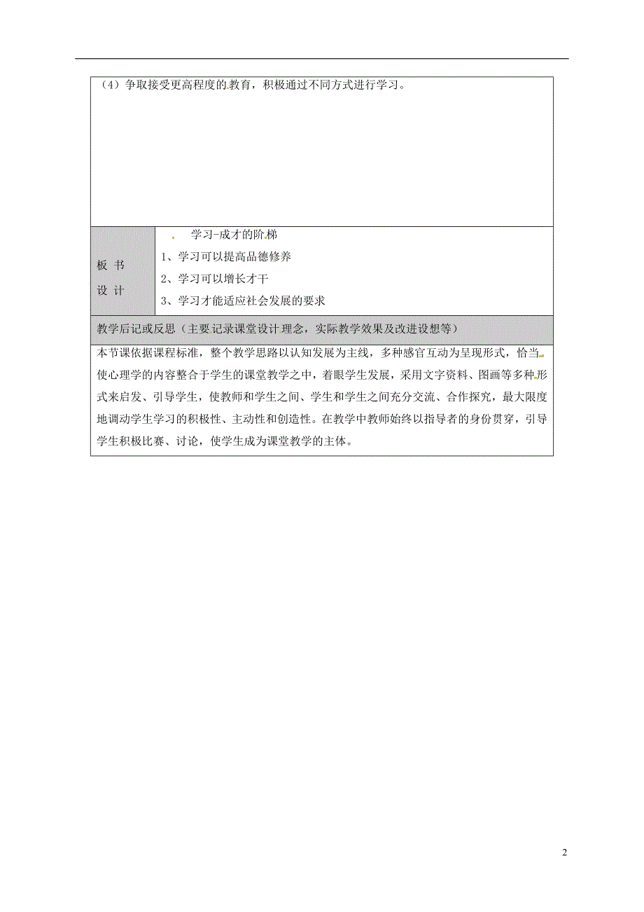 山东省六年级道德与法治上册 第一单元 走进新的学习生活 第1课 我是中学生啦 第2框 我爱学习复习教案 鲁人版五四制_第2页