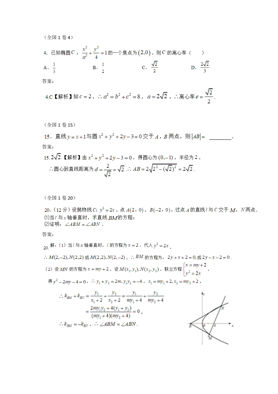 2018各地高考数学文科分类汇编——解析几何_第1页