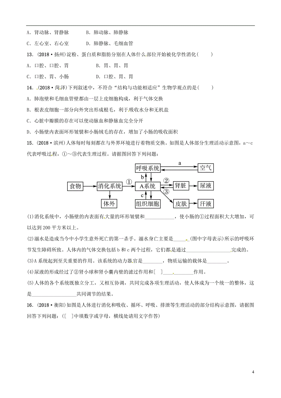 （东营专版）2019年中考生物 专题四专题演练_第4页