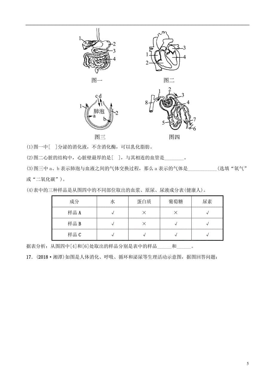 （东营专版）2019年中考生物 专题四专题演练_第5页