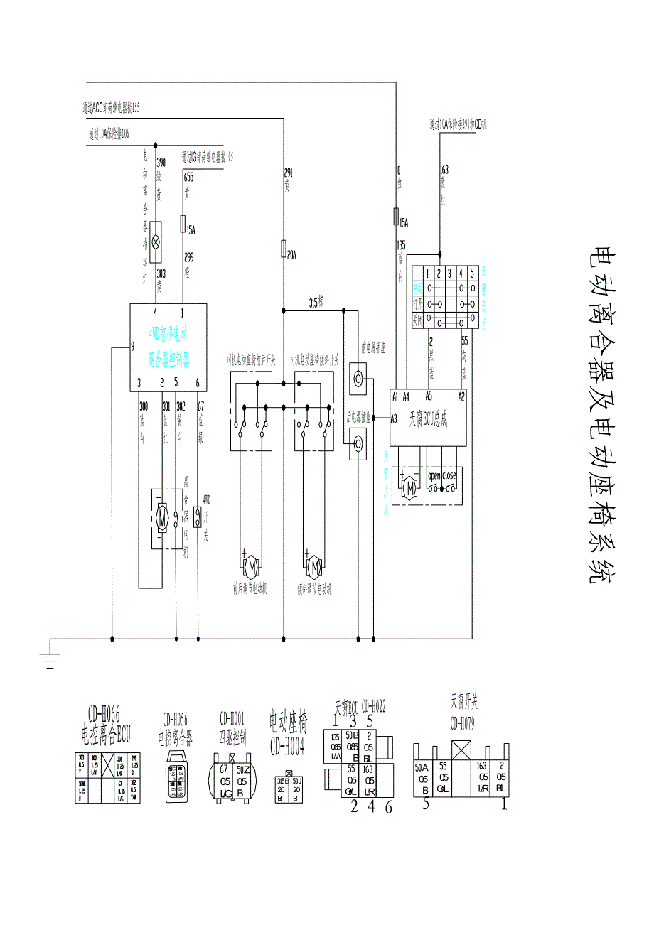哈弗汽车电器原理图K1电气分解图10-天窗开关，电动离合器及电动座椅_第1页