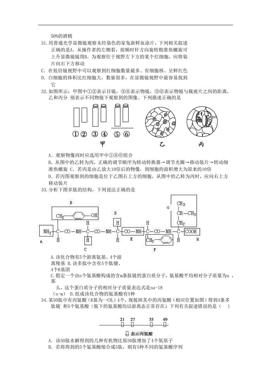 安徽省阜阳市第三中学2018-2019学年高一上学期第二次调研（期中）考试生物试题 word版含答案_第5页