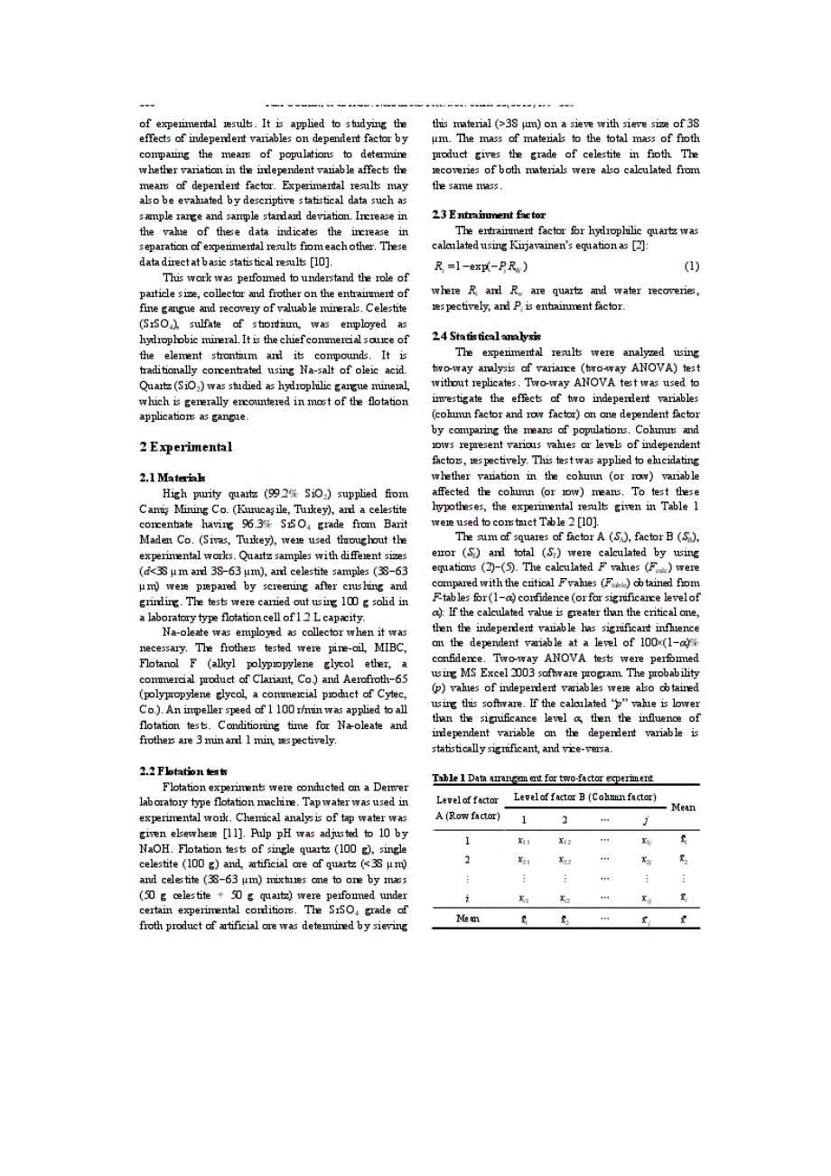 一种人工天青石矿的浮选及夹带行为的统计分析_第2页
