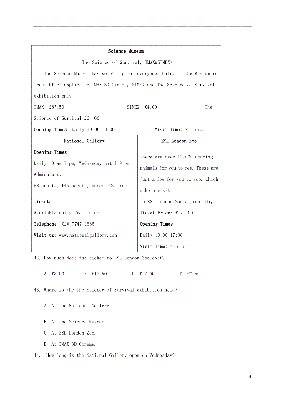 吉林省公主岭市2018-2019学年高一英语上学期期中试题（无答案）_第4页