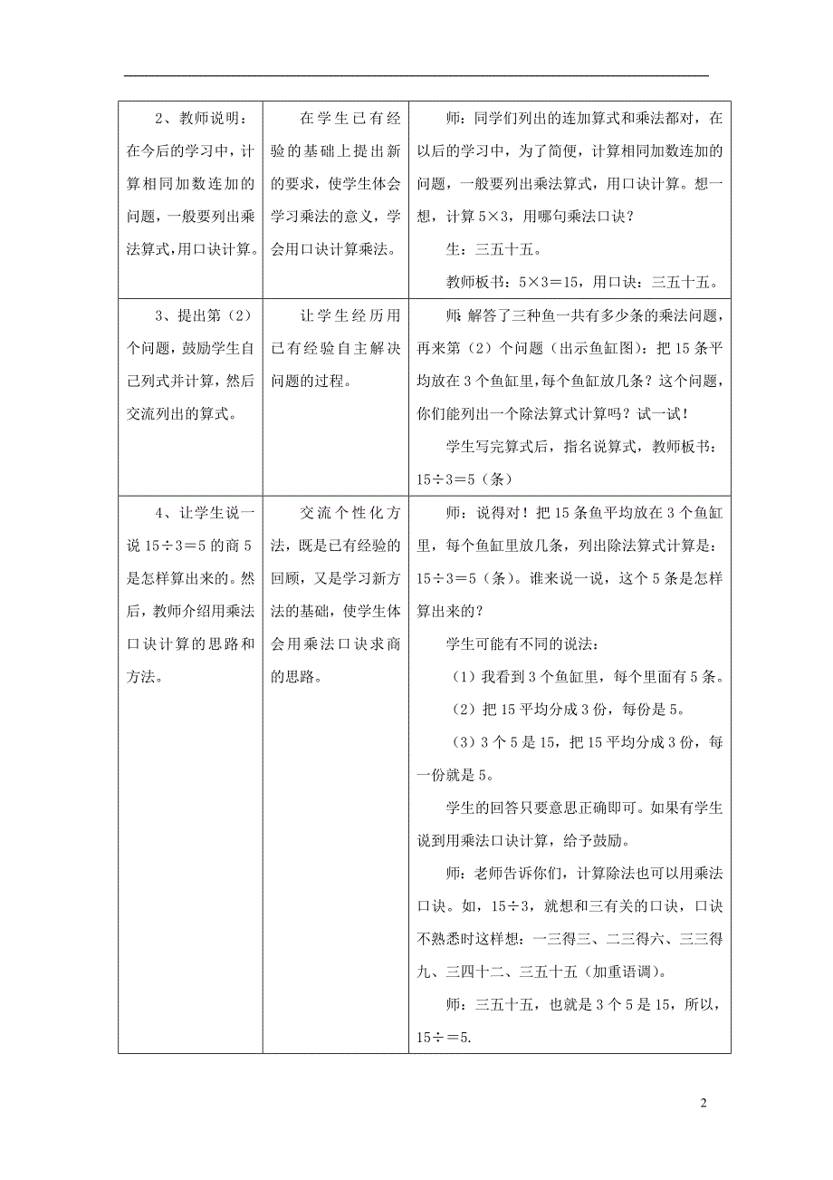 2016秋二年级数学上册 5.2《用口诀计算乘法和除法》教案 （新版）冀教版_第2页