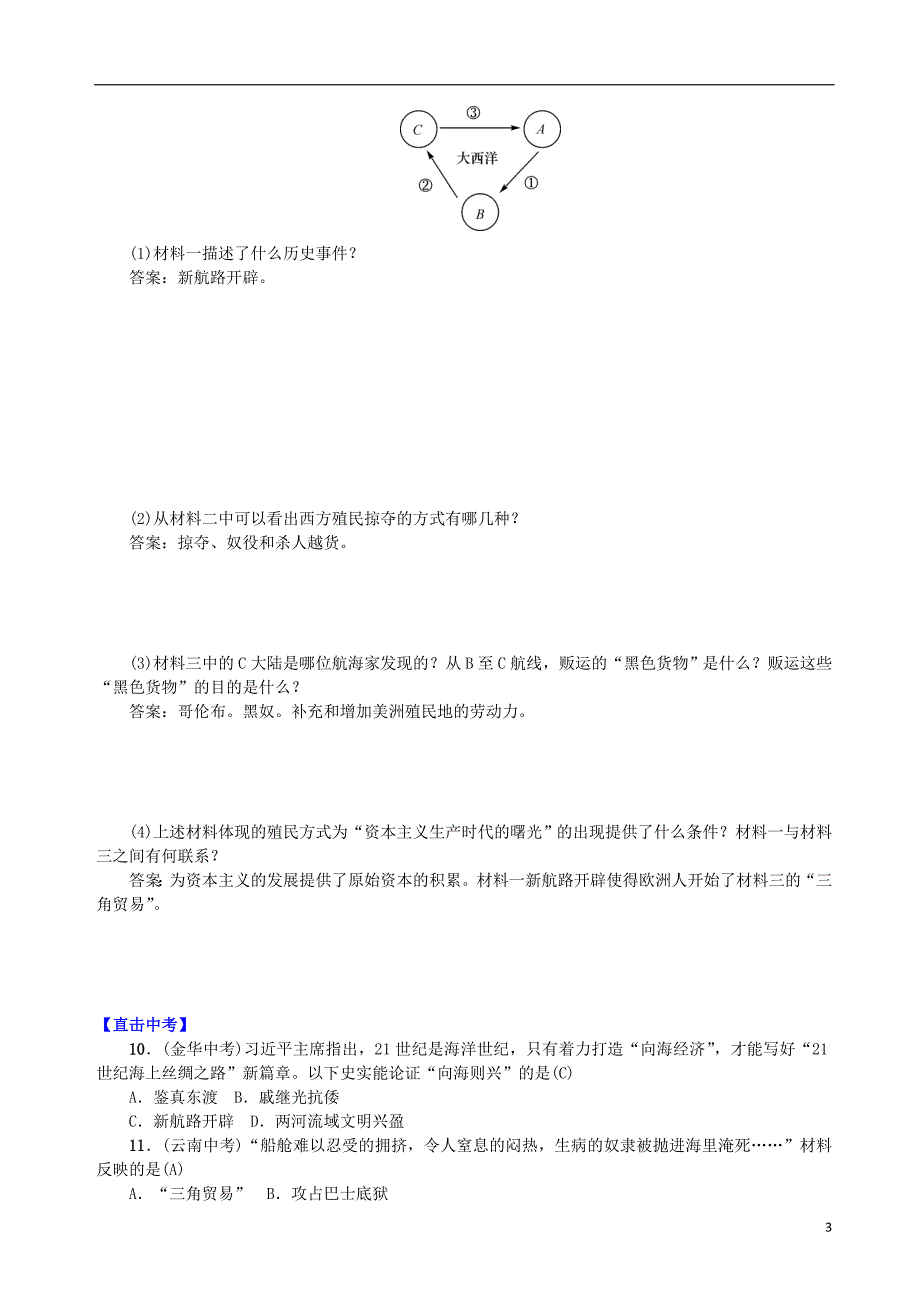 九年级历史上册 第三单元 近代早期的西欧 第14课 资本主义的殖民掠夺知识点练习 中华书局版_第3页