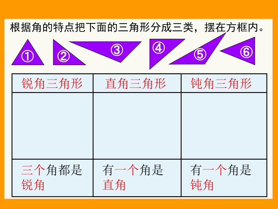 人教版四年级数学第五章第一节《三角形的分类》中按角按边分新授及练习的ppt课件_第2页