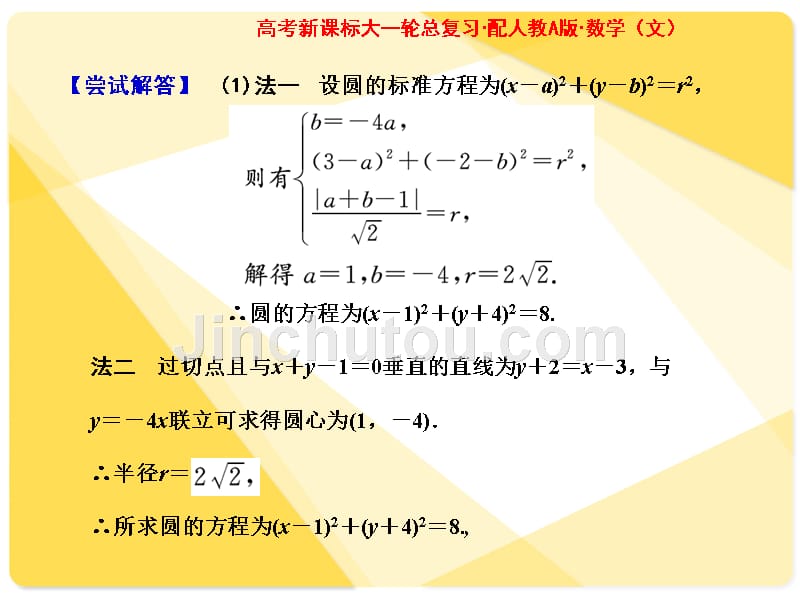 2012年高考一轮复习人教a版 第八章第三节 圆的方程 课堂典例互动_第2页