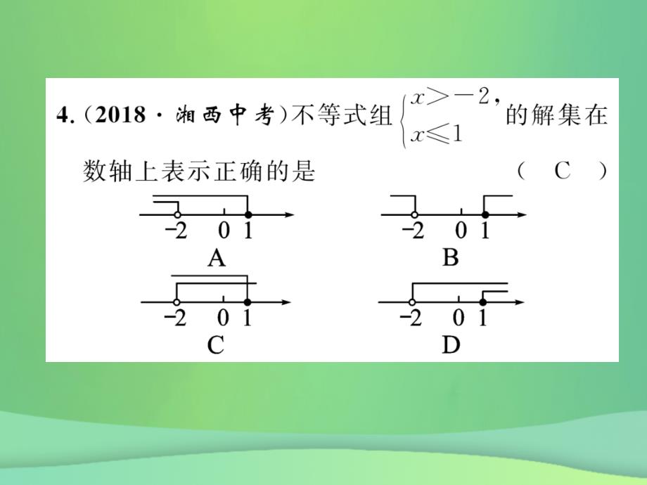 （毕节专版）2019年中考数学复习 第2章 方程（组）与不等式（组）第9课时 不等式与不等式组（精练）课件_第4页