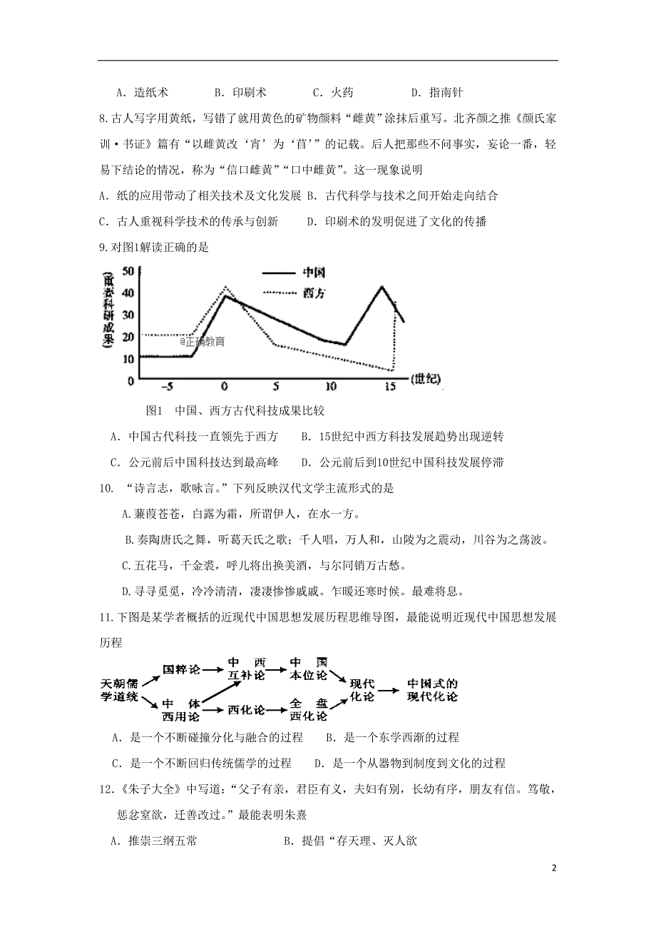 云南省茚旺高级中学2018-2019学年高二历史上学期9月月考试题_第2页