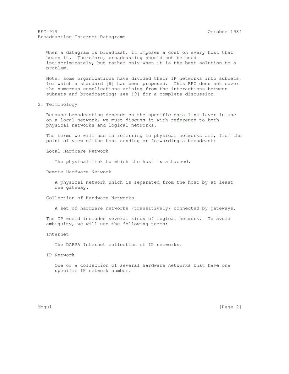 rfc919.broadcasting internet datagrams_第2页