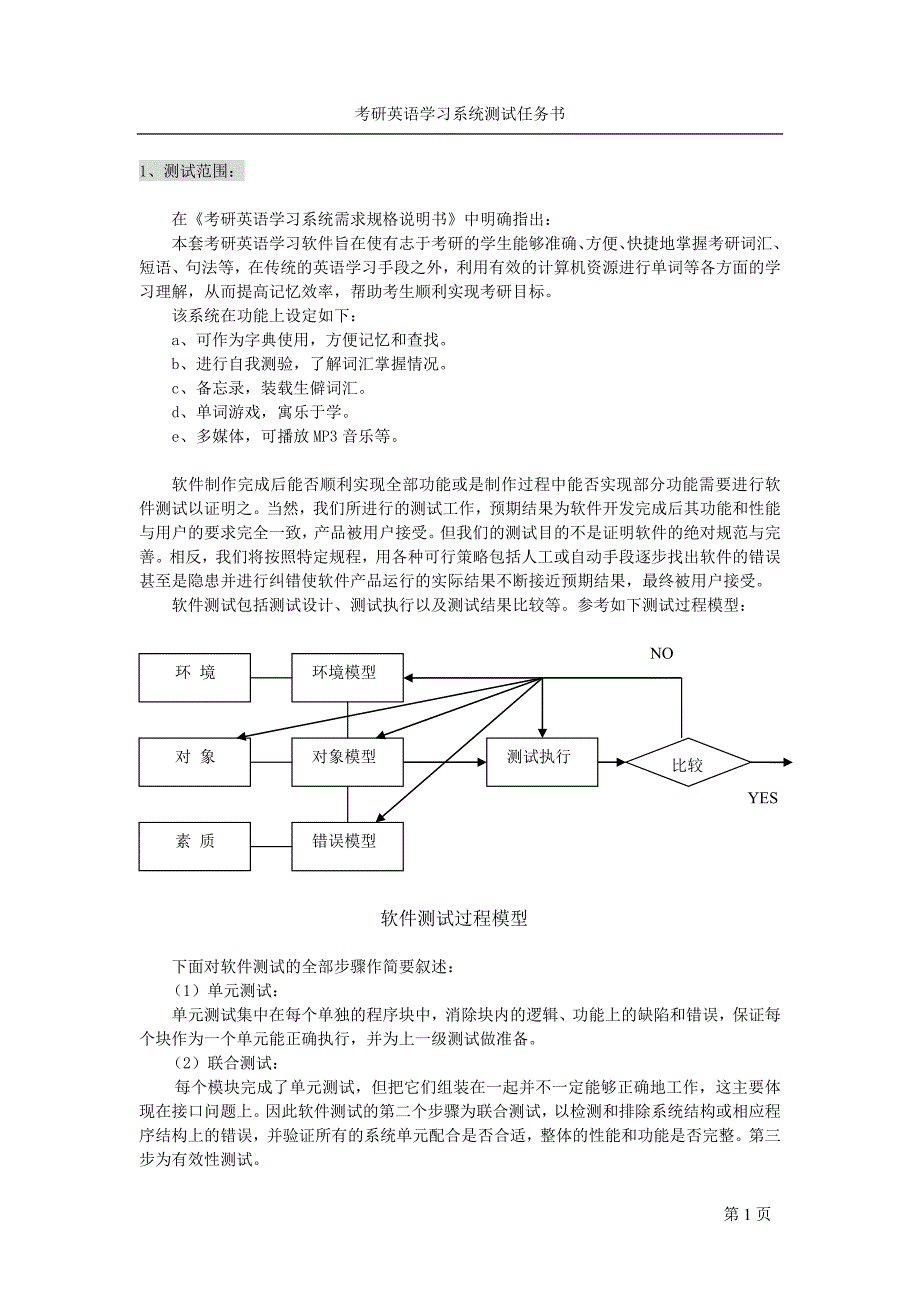 考研英语学习系统测试任务书 1、测试范围： 在《考研英语学习系统需求_第1页
