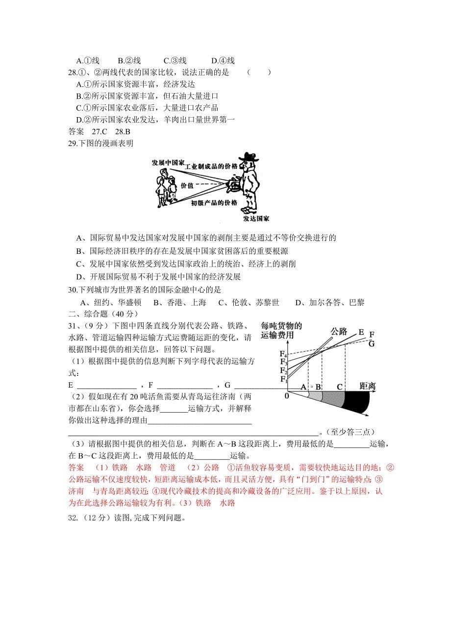 2010年高一年级地理《人类活动的地域联系》单元检测_第5页