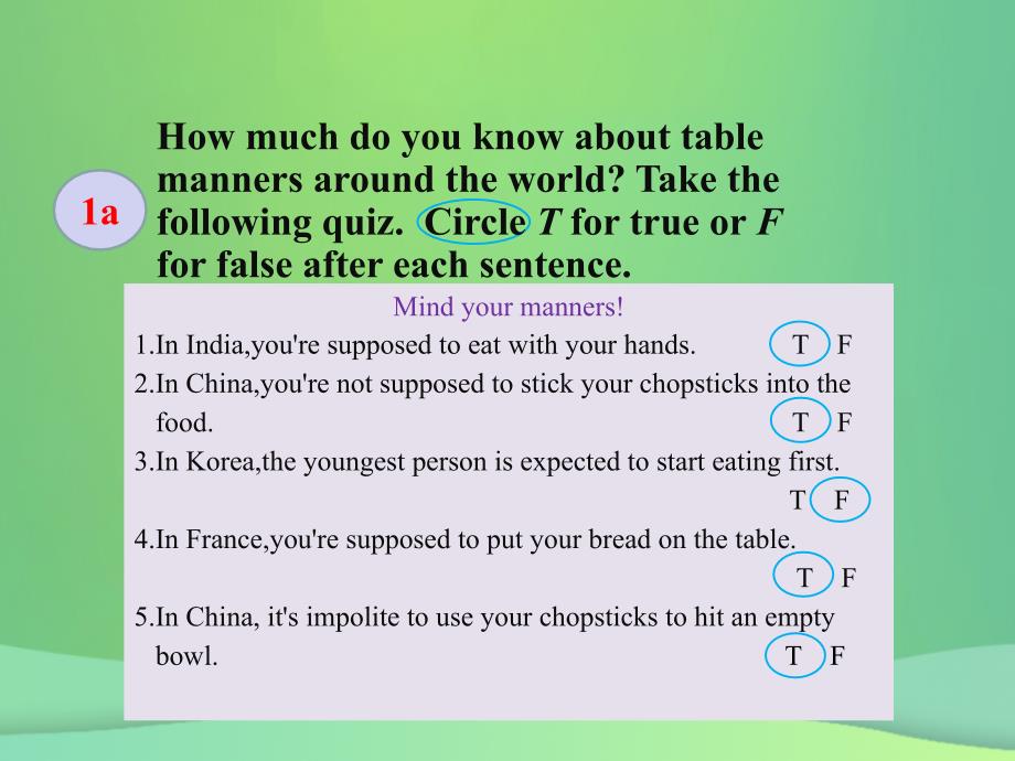 2018-2019学年九年级英语全册 unit 10 you’re supposed to shake hands section b（1a-2e）课件 （新版）人教新目标版_第4页