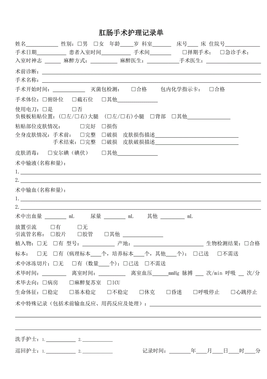 肛肠手术护理记录单_第1页