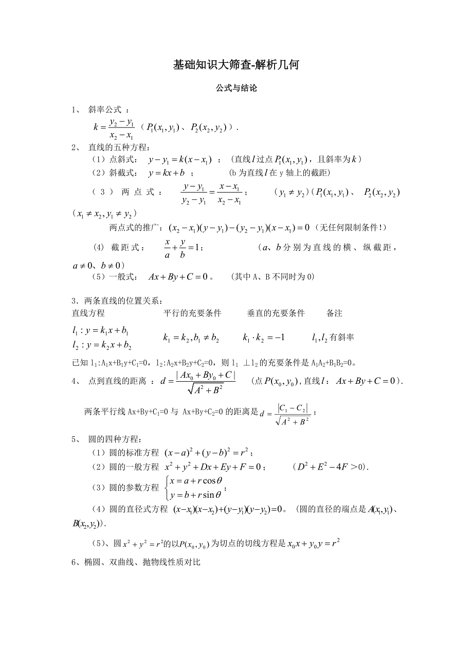 高中数学基础知识大筛查(8)-解析几何_第1页