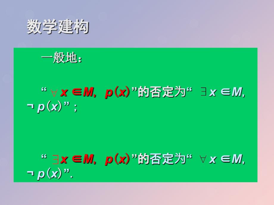 2018年高中数学 第一章 常用逻辑用语 1.3.2 含有一个量词的命题的否定课件1 苏教版选修1-1_第3页