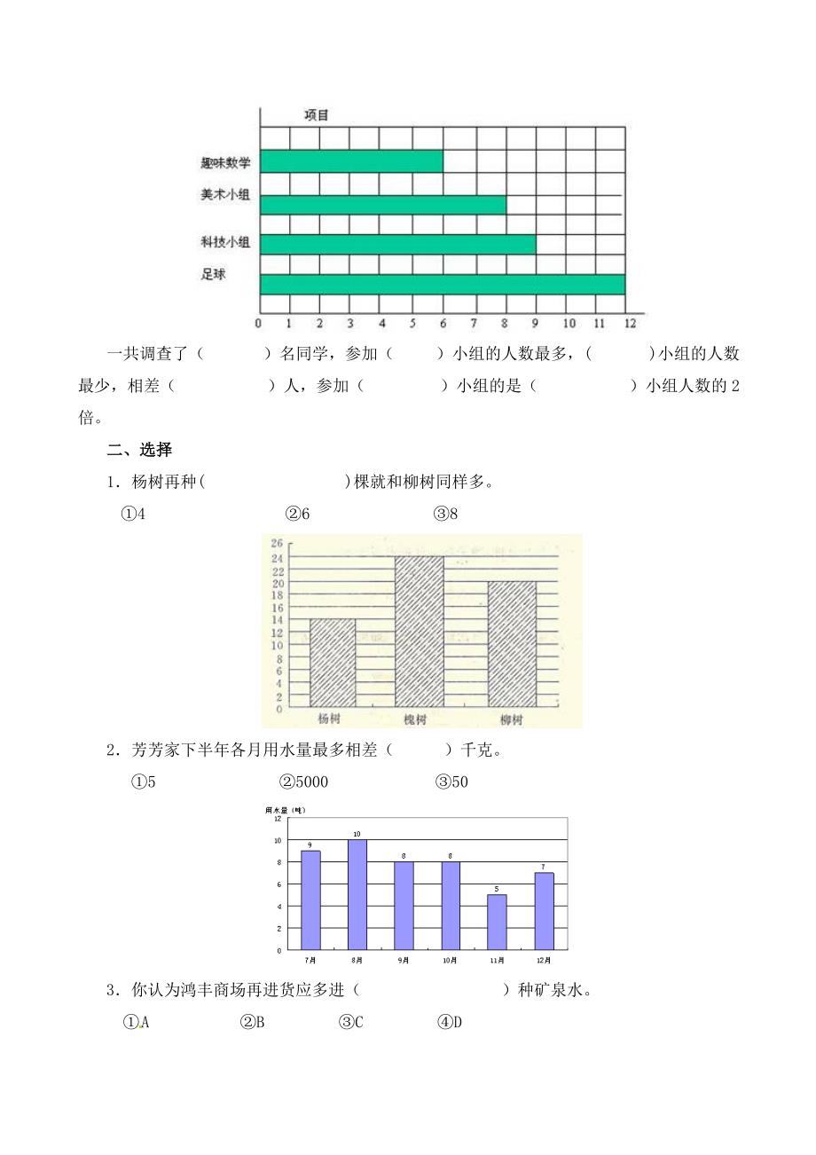 四年级数学上册 第7单元 条形统计图测试题（2）（无答案）新人教版_第3页