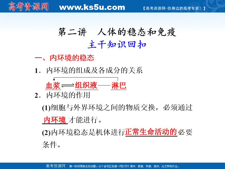 2011届步步高二轮复习生物课件：人体的稳态和免疫_第1页