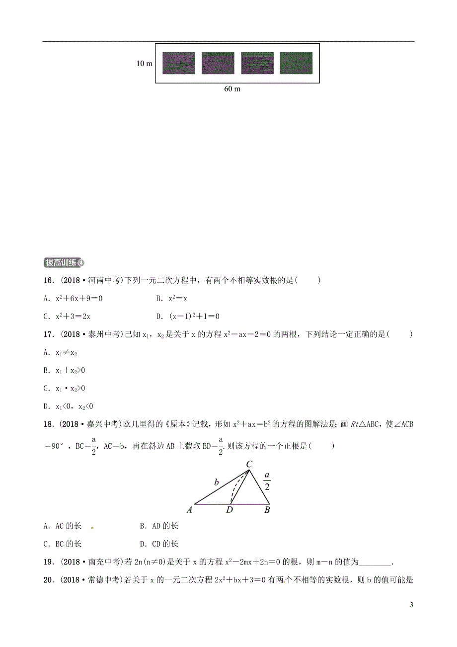 （东营专版）2019年中考数学复习 第二章 方程（组）与不等式（组）第二节 一元二次方程及其应用练习_第3页