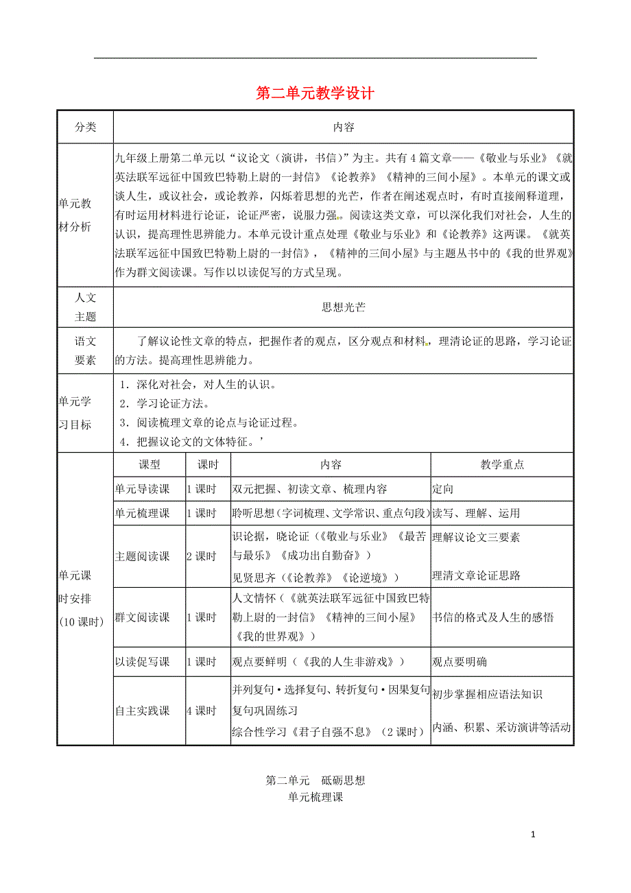 辽宁省法库县九年级语文上册 第二单元教学设计 新人教版_第1页