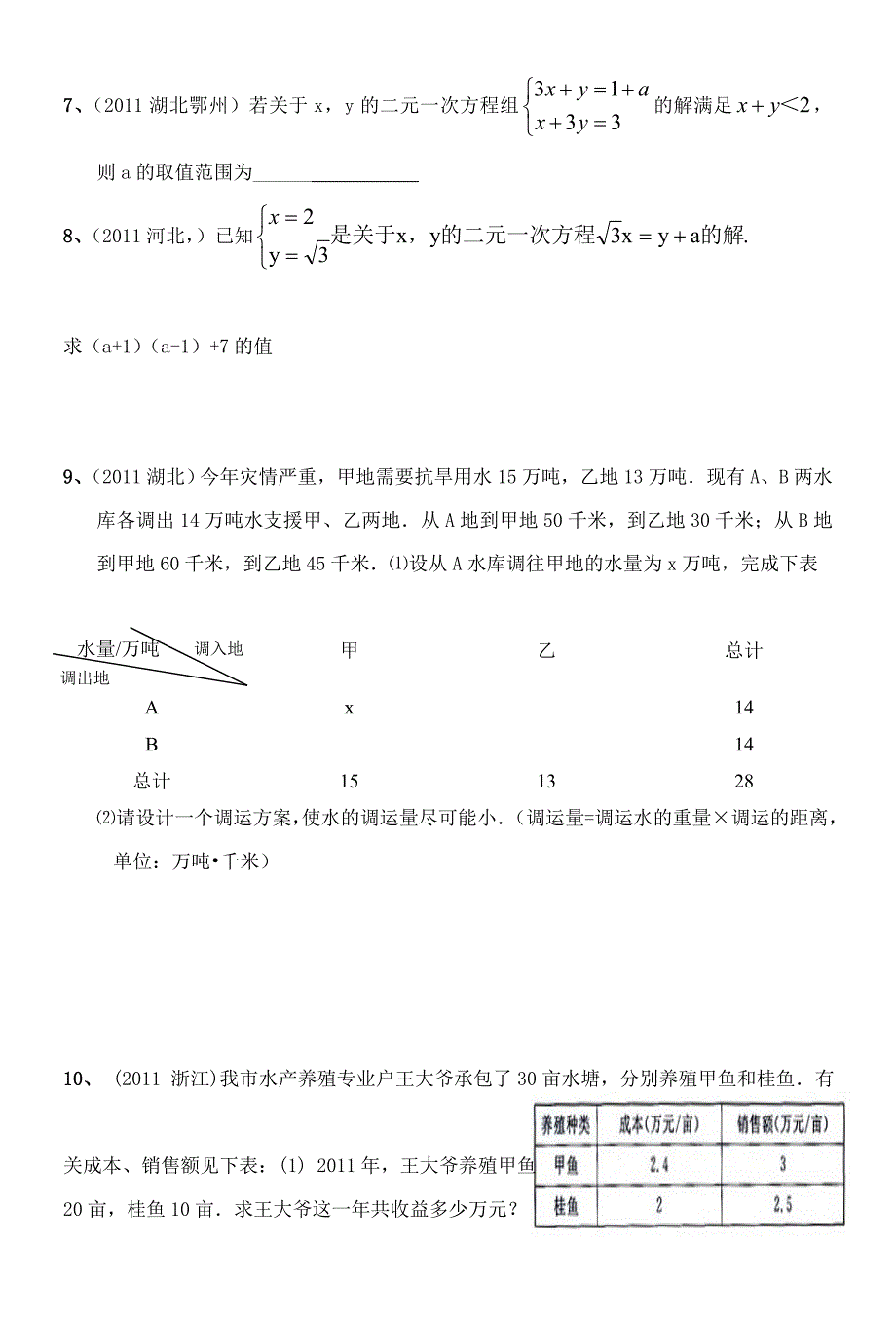 学生版2011中考--专题(3)一元一次,二元一次方程,不等式_第2页
