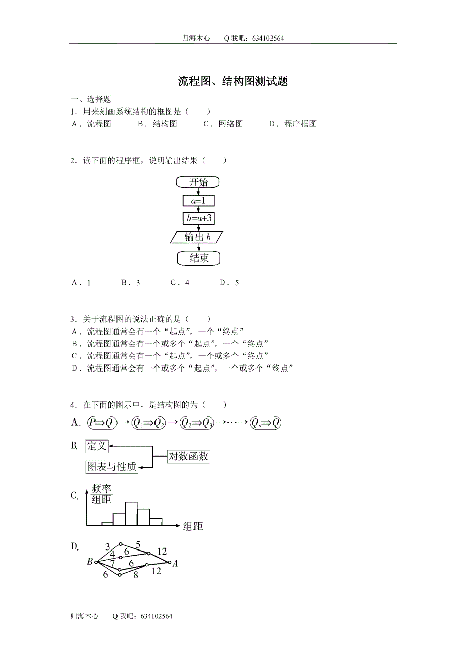 新人教a版数学选修1-2：第四单元 流程图、结构图3 测试题_第1页