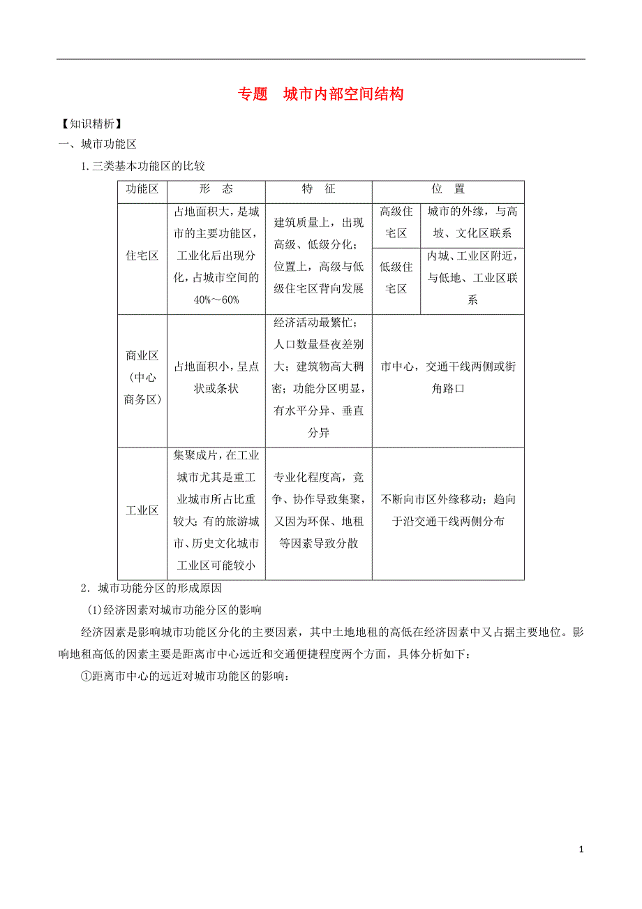 2019高考地理二轮复习微专题要素探究与设计 专题7.1 城市空间结构学案_第1页