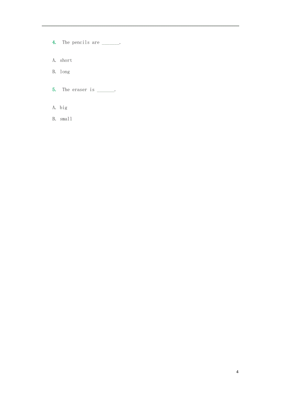 三年级英语上学期期末试题1（无答案） 人教新起点_第4页