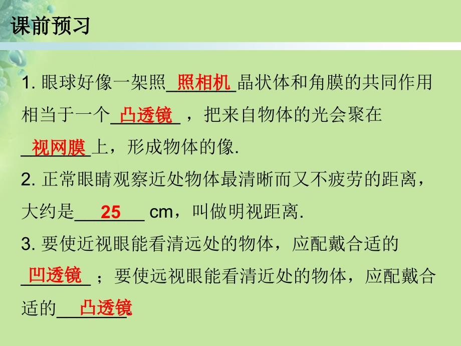 2018年八年级物理上册 第五章 第4节 眼睛和眼镜习题课件 （新版）新人教版_第2页