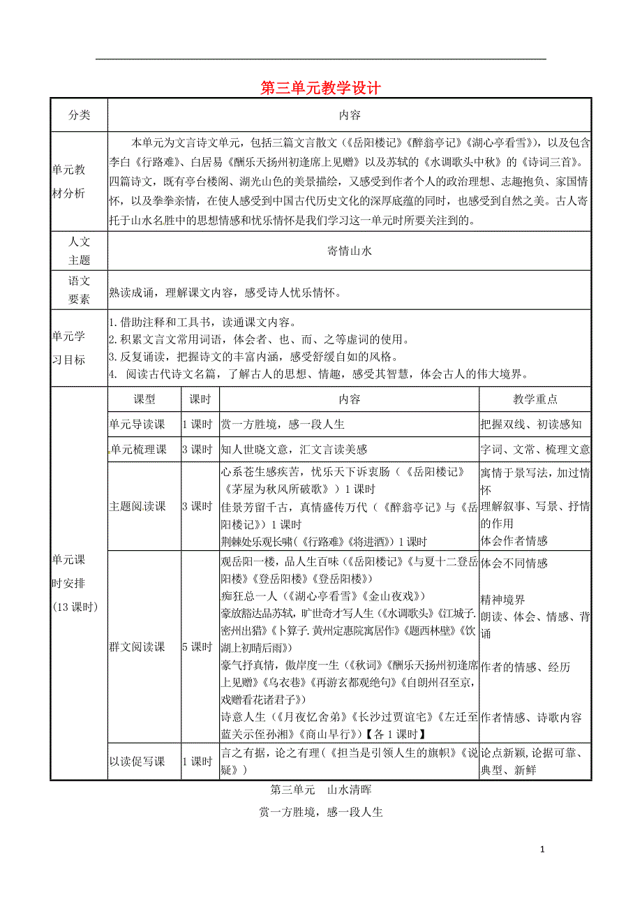 辽宁省法库县九年级语文上册 第三单元教学设计 新人教版_第1页