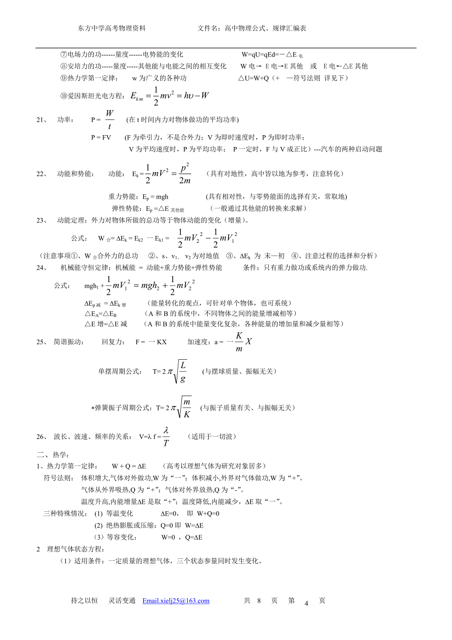 高中理科物理公式、规律汇编表_第4页