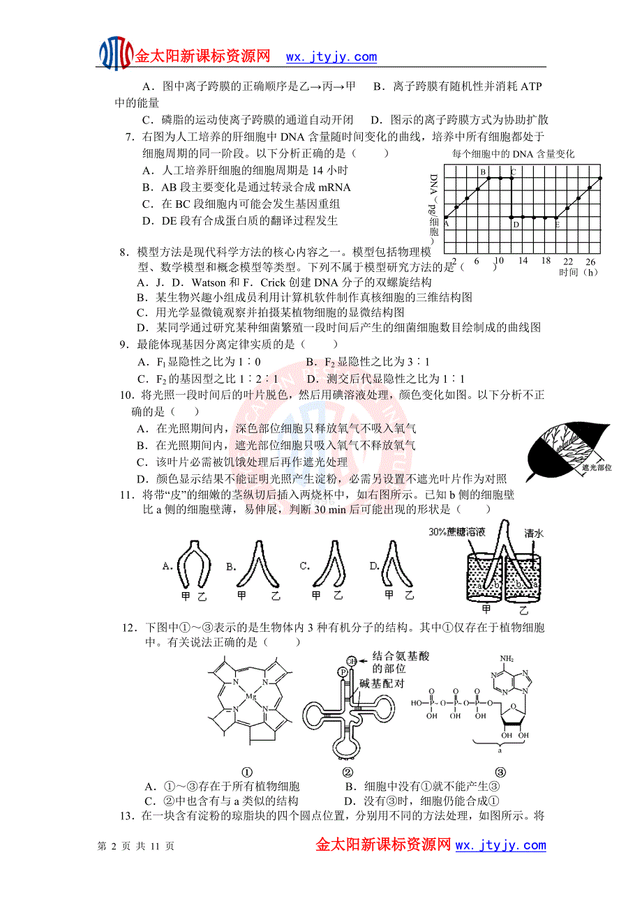 湖南省长沙市同升湖实验学校2012届高三第七次月考生物试题_第2页