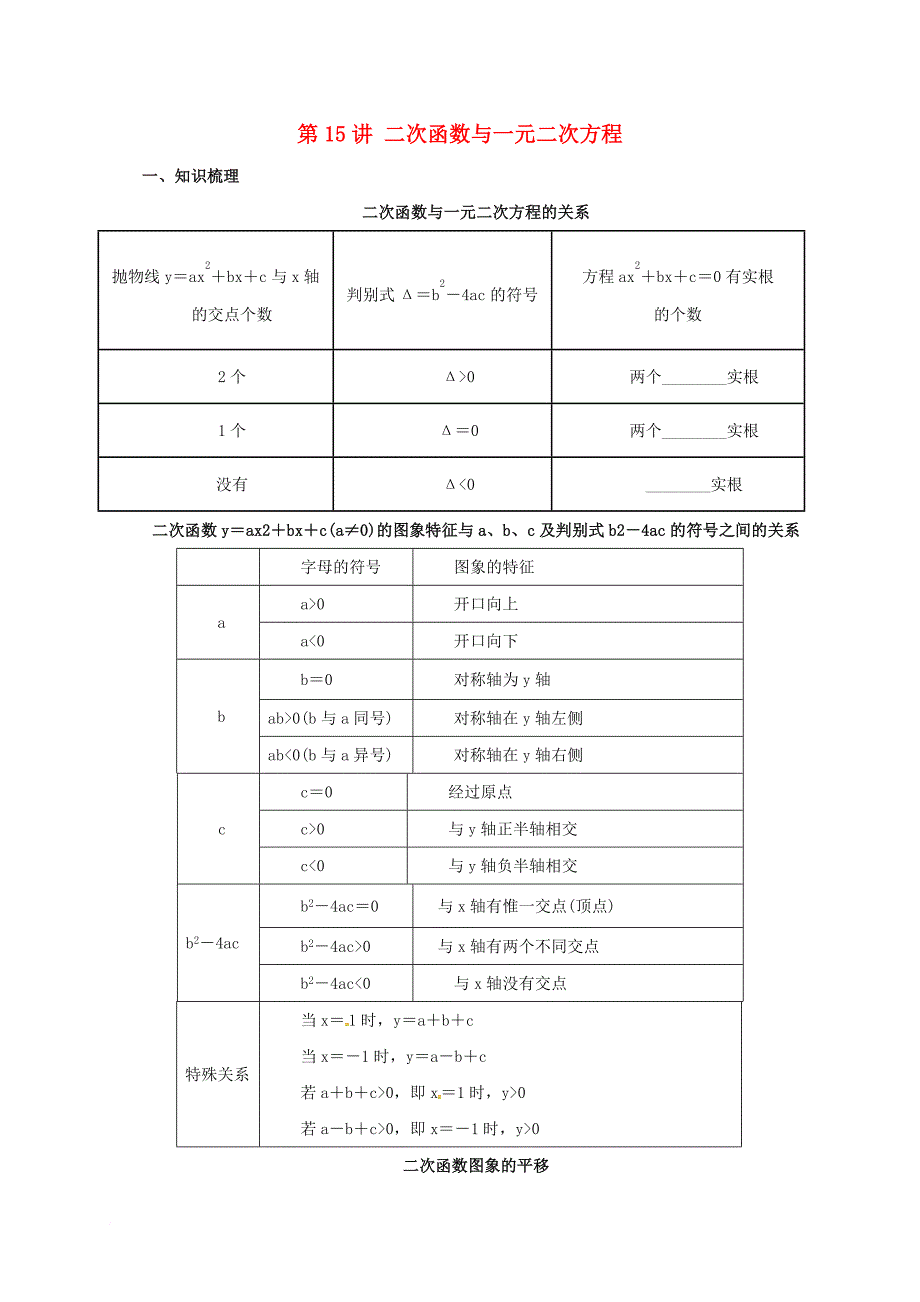 中考数学一轮复习第15讲二次函数与一元二次方程导学案_第1页