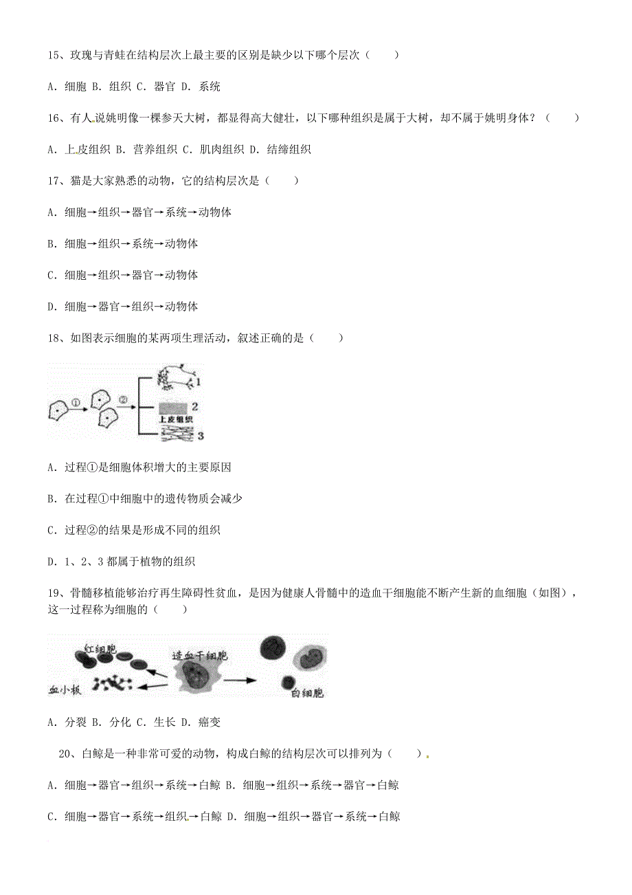 中考生物 动物体的结构层次练习_第3页