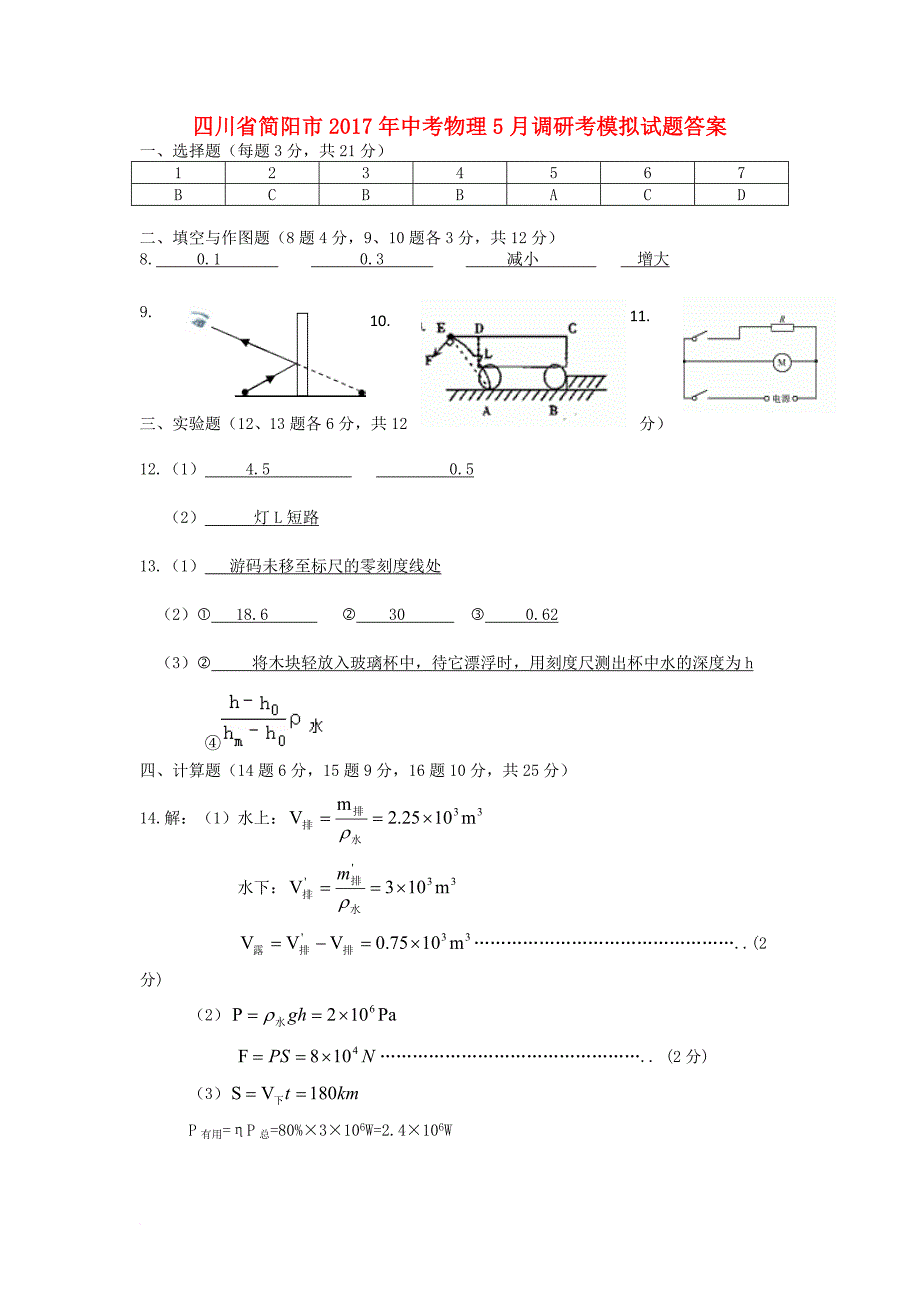 中考物理5月调研考模拟试题答案_第1页