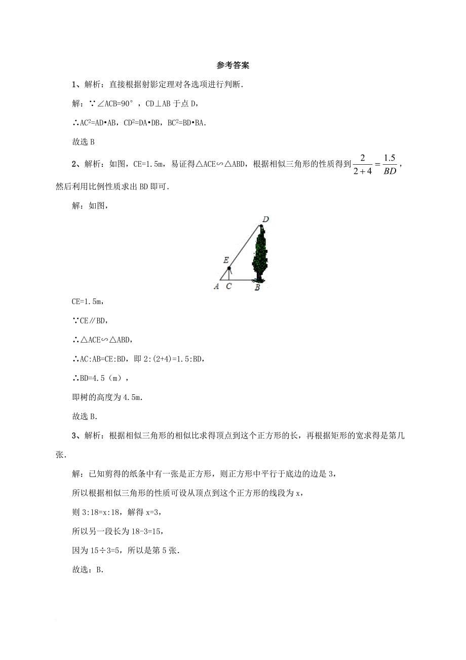 九年级数学上册 18《相似形》相似三角形的综合课后作业 （新版）北京课改版_第5页