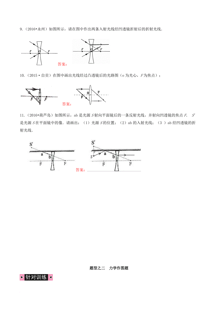 中考物理专题复习题型复习二作图题练习_第3页