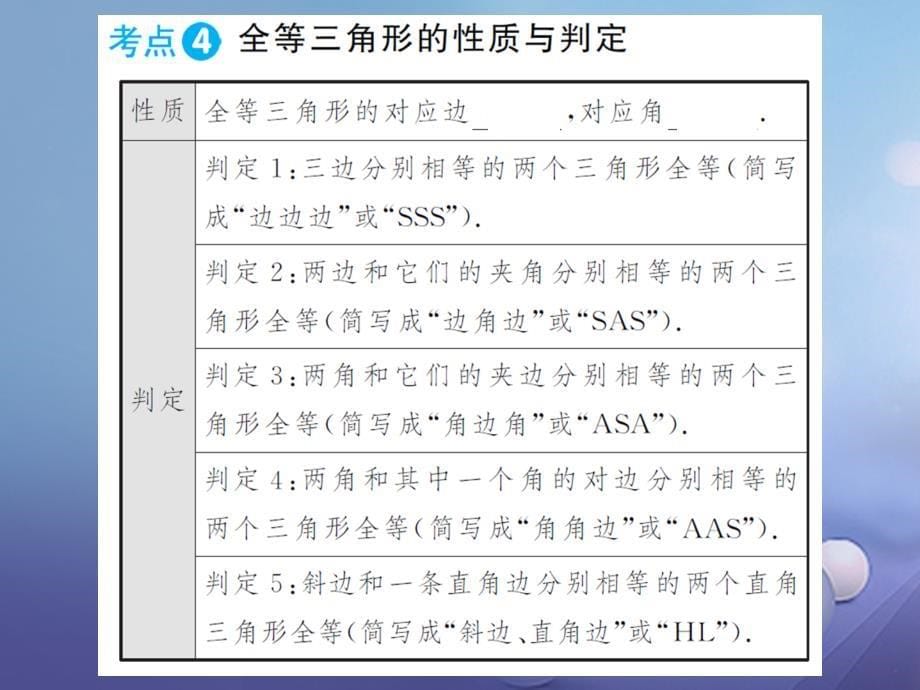 中考数学总复习 第4章 三角形 第二节 三角形的基本知识及全等三角形讲解课件_第5页