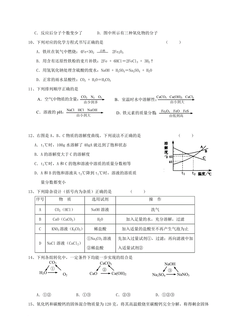 九年级化学下学期第一次学情调研试题 新人教版_第3页