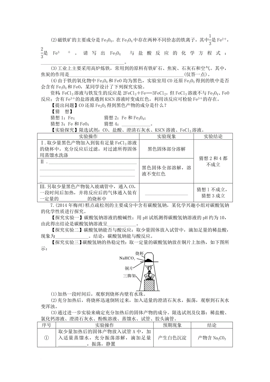 中考化学复习第二部分专题提升专题五实验探究四有关物质成分的探究试题_第4页