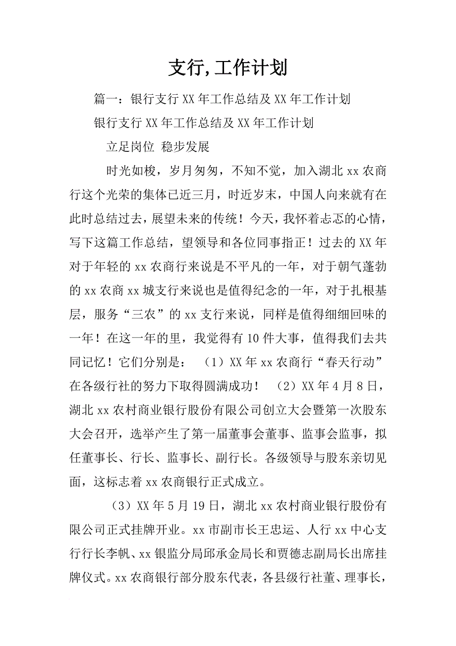 支行,工作计划_第1页